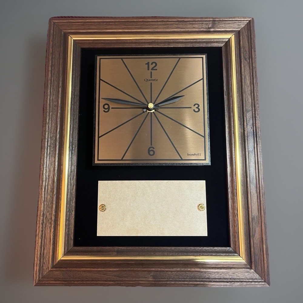 Vtg. Barhill Quartz Wood & Black Velvet‎ Recognition Wall Clock in Original Box